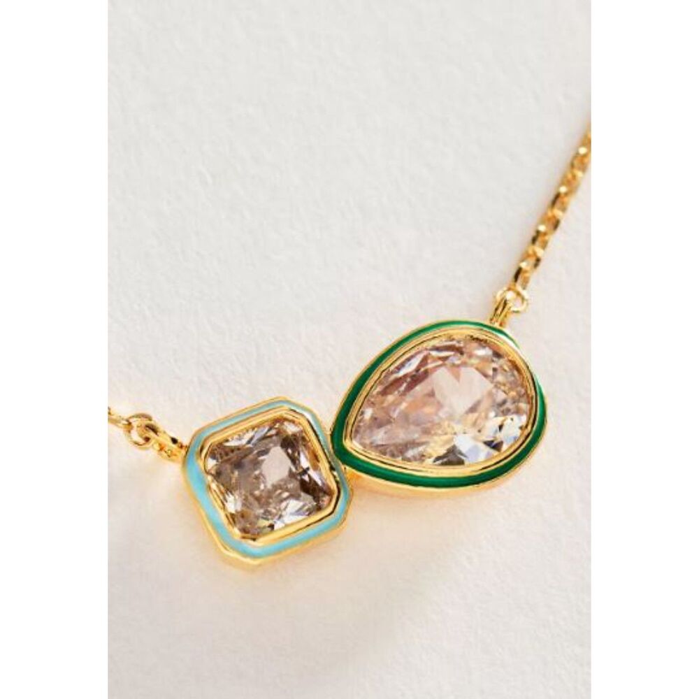 Anthropology Enamel Bezel Crystal Duo Pendant Necklace